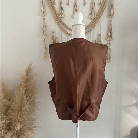 Vintage mens brown suede vest textured western gold tone snap cinch back large - Picture 8 of 16